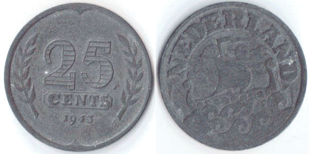 1943 Netherlands 25 Cents (German Occupation) A000208